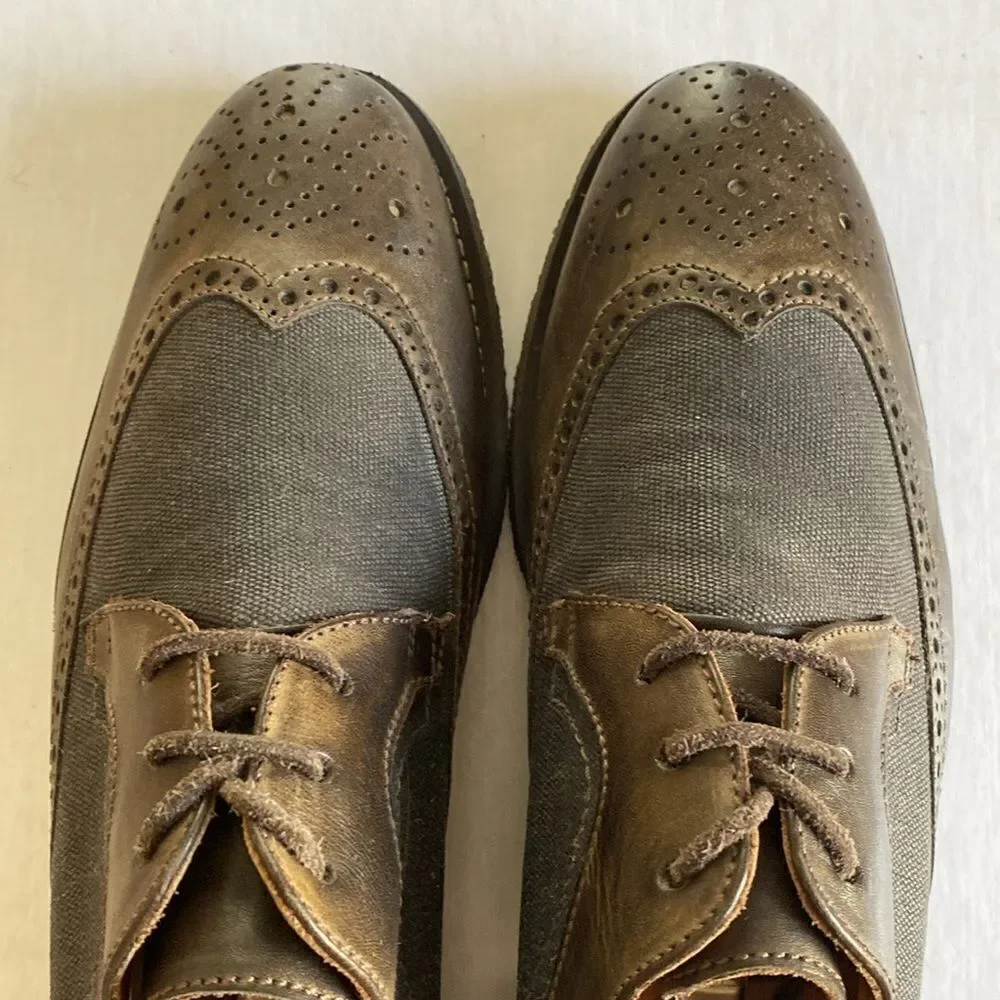 John Varvatos Men’s Brown Wing Tip Derby Shoes Size 9.5 M. Made in Brazil